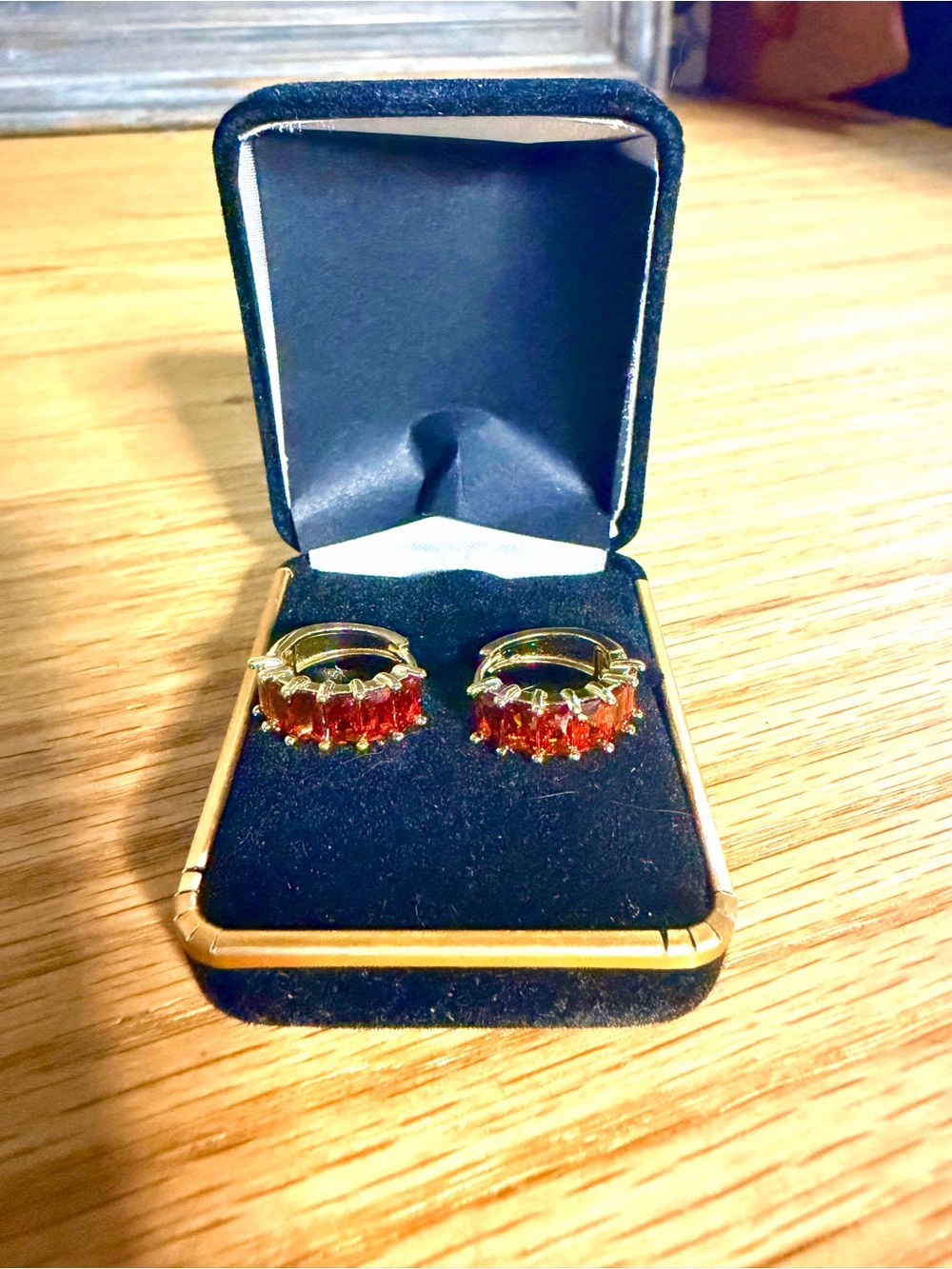 Gold Hoop Earrings with Red Crystal Accents - Women's Jewelry